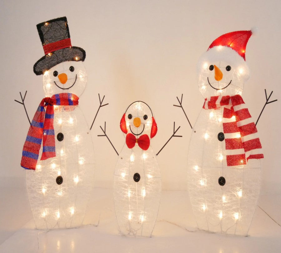 Set 3 oameni de zapada, luminosi pentru Craciun, interior, exterior, 60 leduri, rezistent la apa, lumina alb calda