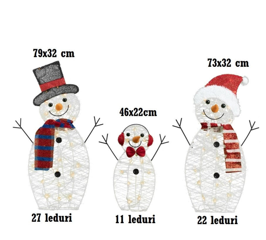 Set 3 oameni de zapada, luminosi pentru Craciun, interior, exterior, 60 leduri, rezistent la apa, lumina alb calda