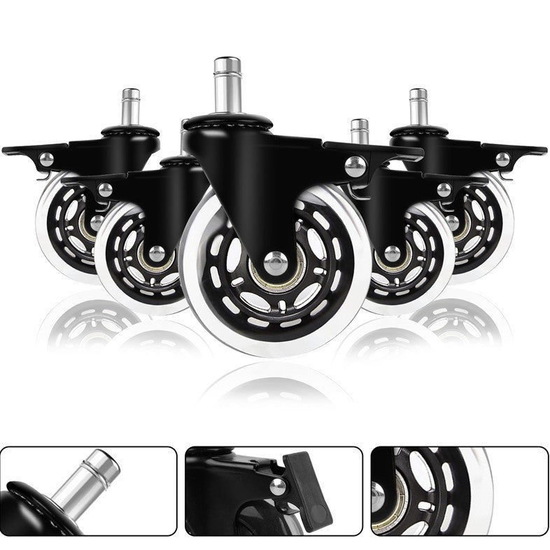Set 5 roti silicon, universale, pentru scaun birou, gaming, 3 inch, cu frana pe roata