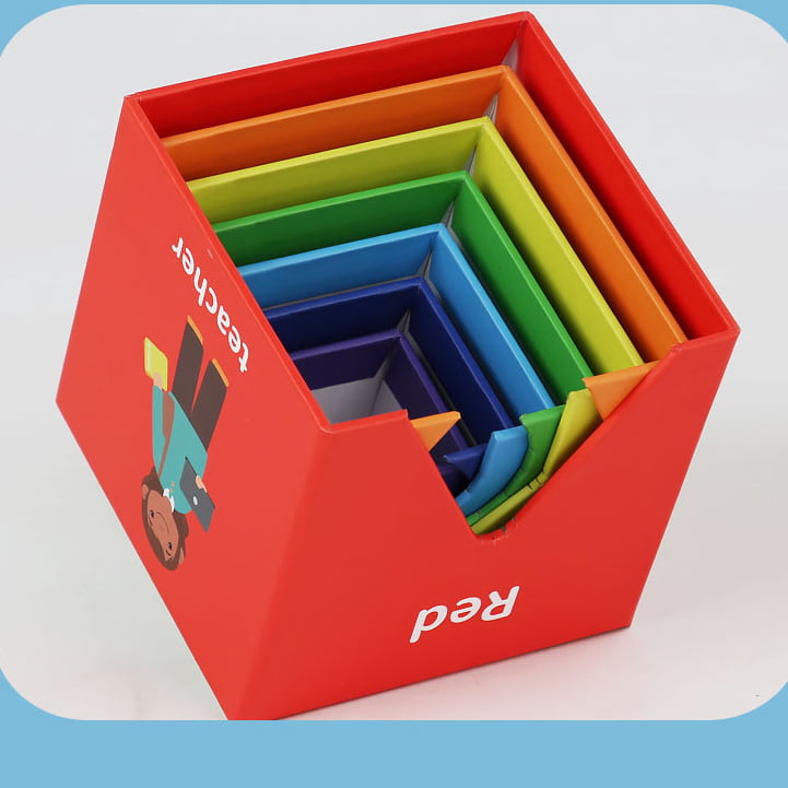 Set 7 cuburi educative, din carton, turn de construit, forme geometrice, numere, meserii, multicolor