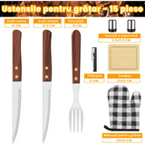 Set accesorii ustensile gratar geanta Frigorifica si Husa de Transport, cleste, termometru, paleta,otel inoxidabil, 15 accesorii - BUZ.RO