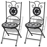 Set bistro, set masa si scaune, 2 scaune, mozaic, cadru de fier, pliabile, pentru interior/exterior, terasa/gradina, alb negru