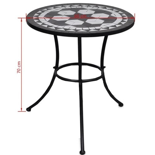 Set bistro, set masa si scaune, 2 scaune, mozaic, cadru de fier, pliabile, pentru interior/exterior, terasa/gradina, alb negru