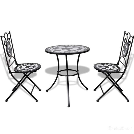 Set bistro, set masa si scaune, 2 scaune, mozaic, cadru de fier, pliabile, pentru interior/exterior, terasa/gradina, alb negru