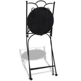 Set bistro, set masa si scaune, 2 scaune, mozaic, cadru de fier, pliabile, pentru interior/exterior, terasa/gradina, alb negru