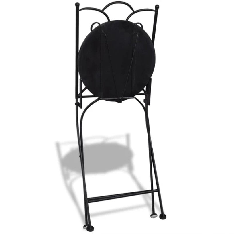 Set bistro, set masa si scaune, 2 scaune, mozaic, cadru de fier, pliabile, pentru interior/exterior, terasa/gradina, alb negru - BUZ.RO