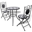 Set bistro, set masa si scaune, 2 scaune, mozaic, cadru de fier, pliabile, pentru interior/exterior, terasa/gradina, alb negru - BUZ.RO