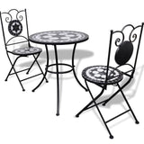Set bistro, set masa si scaune, 2 scaune, mozaic, cadru de fier, pliabile, pentru interior/exterior, terasa/gradina, alb negru - BUZ.RO