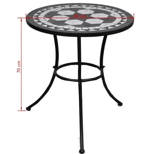 Set bistro, set masa si scaune, 2 scaune, mozaic, cadru de fier, pliabile, pentru interior/exterior, terasa/gradina, alb negru - BUZ.RO