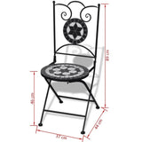 Set bistro, set masa si scaune, 2 scaune, mozaic, cadru de fier, pliabile, pentru interior/exterior, terasa/gradina, alb negru - BUZ.RO