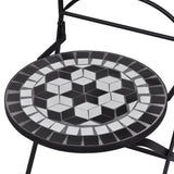 Set bistro, set masa si scaune, 2 scaune, mozaic, cadru de fier, pliabile, pentru interior/exterior, terasa/gradina, alb negru - BUZ.RO