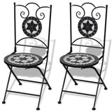 Set bistro, set masa si scaune, 2 scaune, mozaic, cadru de fier, pliabile, pentru interior/exterior, terasa/gradina, alb negru - BUZ.RO