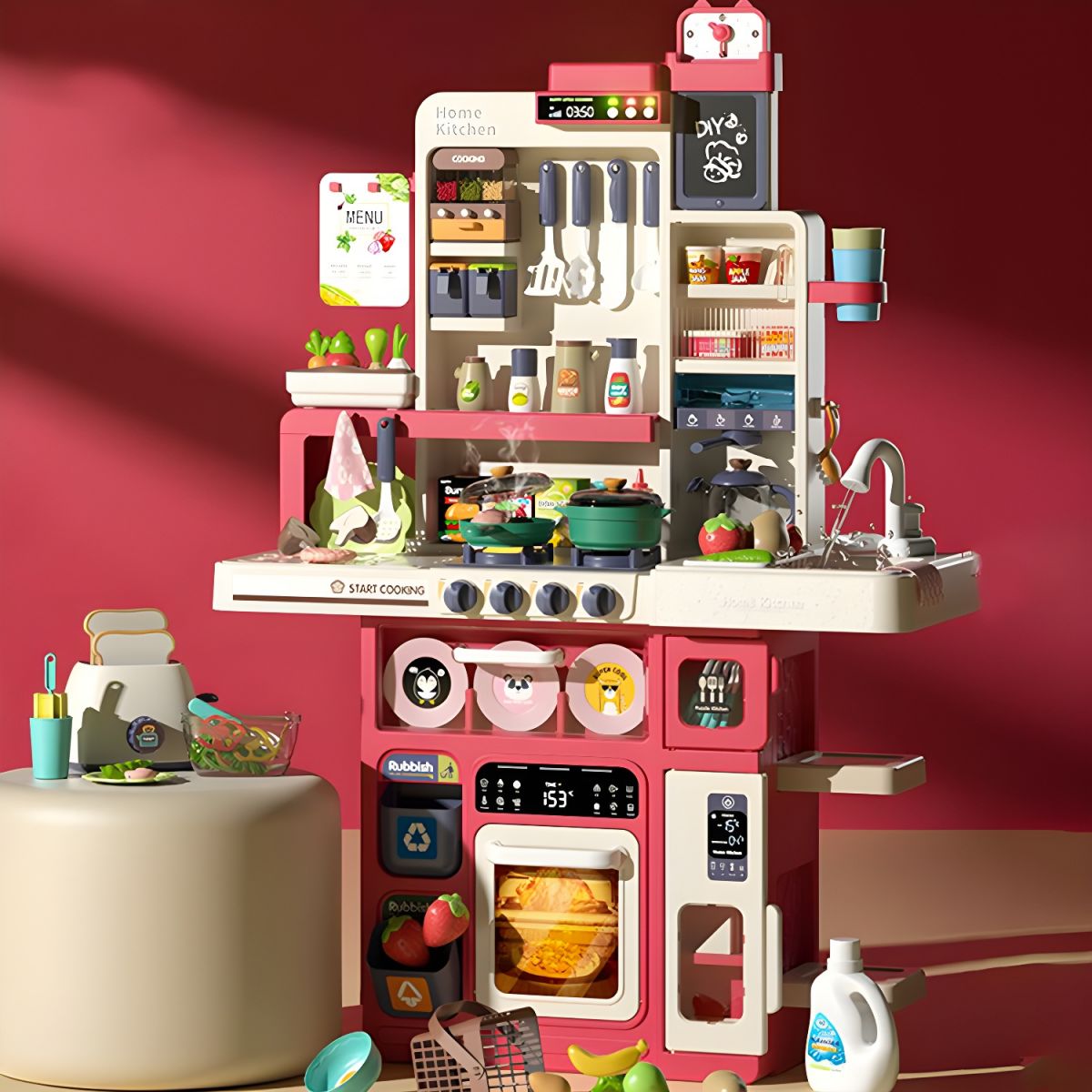 Set bucatarie completa pentru copii,multifunctionala, cu lumini,sunete  si accesorii ,101 piese