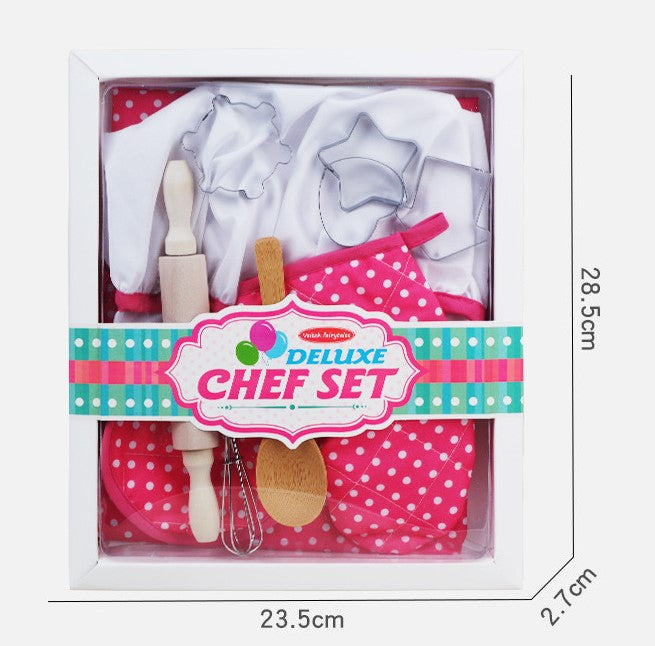 Set bucatarie copii roz cu sort, palarie,sucitor si alte accesorii , 11 piese