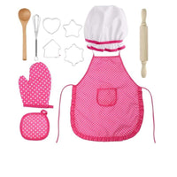 Set bucatarie copii roz cu sort, palarie,sucitor si alte accesorii , 11 piese