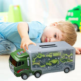 Set camion trailer de jucarie pentru transport , 7 piese, ambulanta, pompieri, , interactiva , red