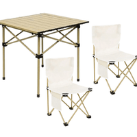 Set camping cu masa si 2 scaune pliabile, cu geanta de transport, aluminiu, aurie, 53x51x50 cm