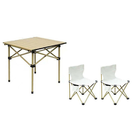Set camping cu masa si 2 scaune pliabile, cu geanta de transport, aluminiu, aurie, 53x51x50 cm - BUZ.RO