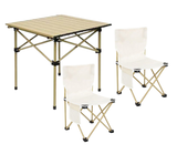 Set camping cu masa si 2 scaune pliabile, cu geanta de transport, aluminiu, aurie, 53x51x50 cm