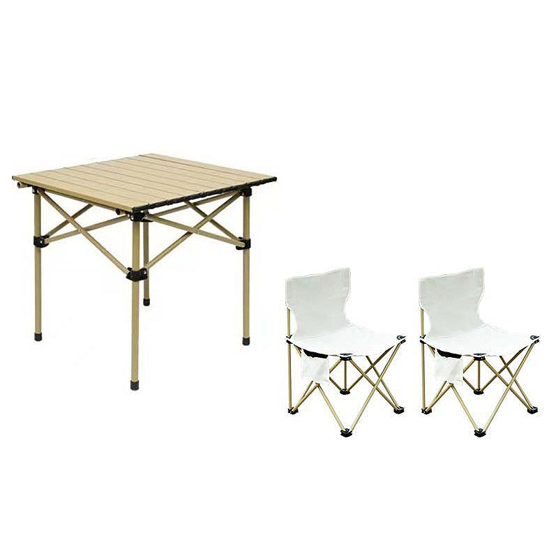 Set camping cu masa si 2 scaune pliabile, cu geanta de transport, aluminiu, aurie, 53x51x50 cm