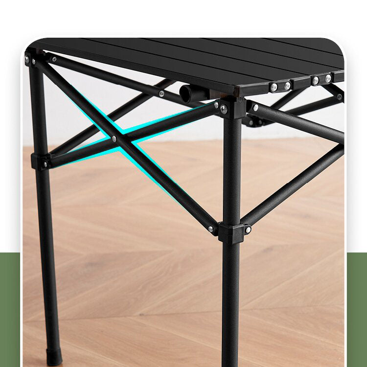 Set camping cu masa si 4 scaune pliabile, cu geanta de transport, aluminiu, negru, 95x52x50 cm