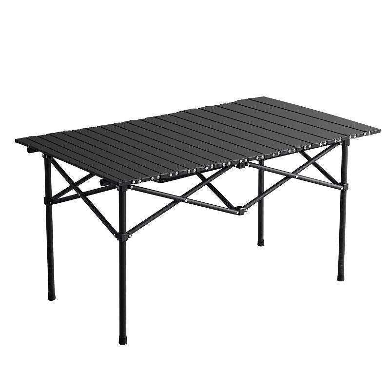 Set camping cu masa si 4 scaune pliabile, cu geanta de transport, aluminiu, negru, 95x52x50 cm