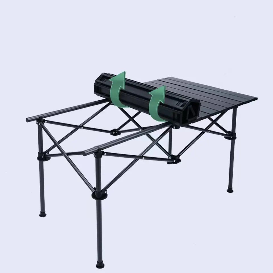 Set camping cu masa si 4 scaune pliabile, cu geanta de transport, aluminiu, negru, 95x52x50 cm
