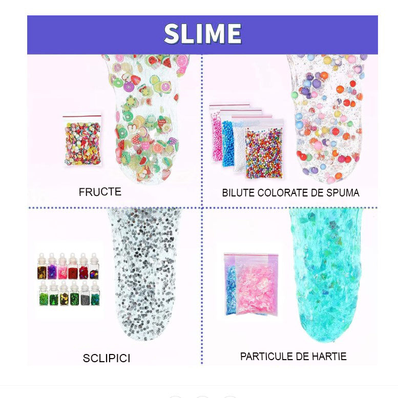 Set creativ slime cu 24 culori si 120 accesorii, sigure si non-toxice