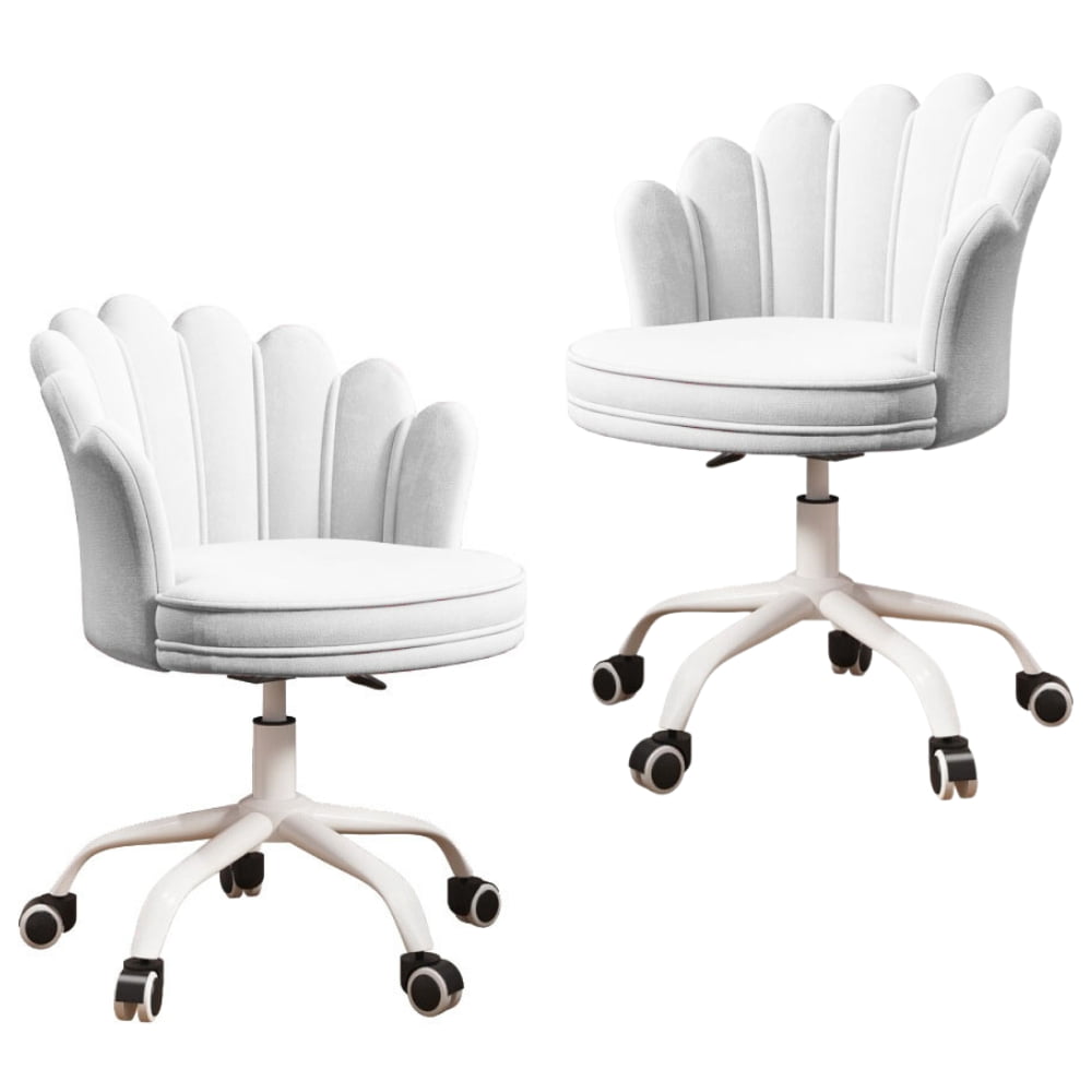 Set de 2 scaune de birou, modern, din catifea, elegant, ergonomic, rotativ, inaltime reglabila intre 37-47 cm, alb, buz