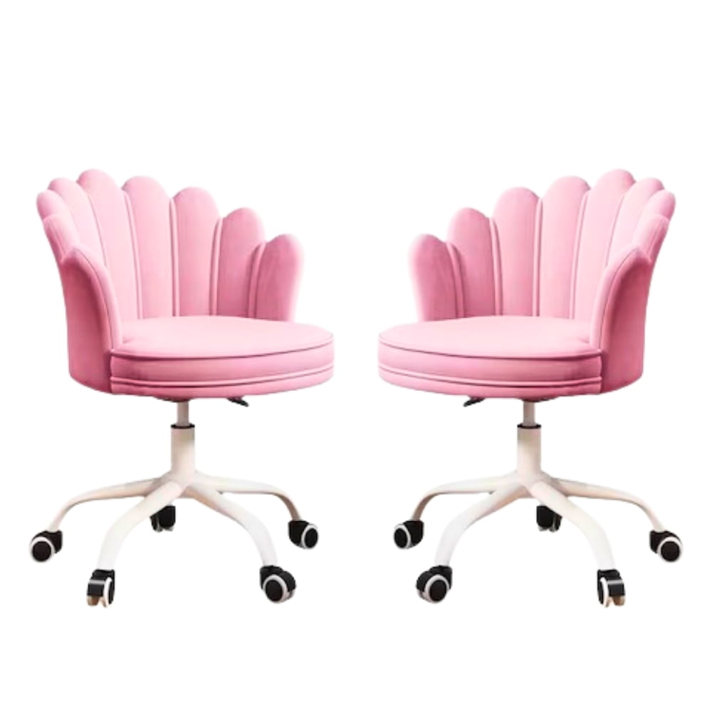 Set 2 scaune birou, modern, din catifea, elegant, ergonomic, rotativ, inaltime reglabila intre 74-84 cm, roz