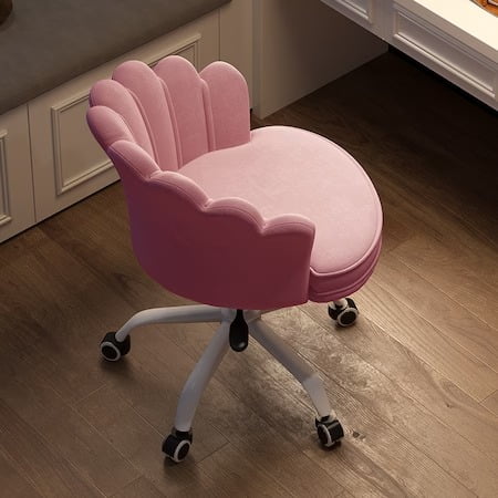 Set 2 scaune birou, modern, din catifea, elegant, ergonomic, rotativ, inaltime reglabila intre 74-84 cm, roz