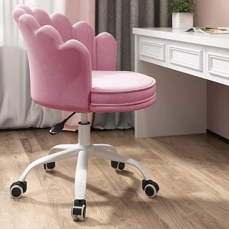 Set 2 scaune birou, modern, din catifea, elegant, ergonomic, rotativ, inaltime reglabila intre 74-84 cm, roz