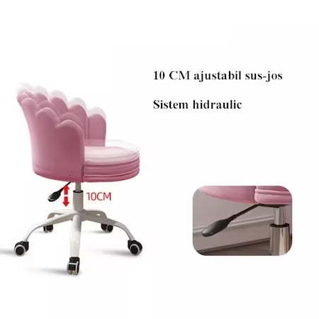 Set 2 scaune birou, modern, din catifea, elegant, ergonomic, rotativ, inaltime reglabila intre 74-84 cm, roz