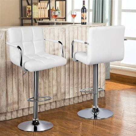 Set 2 scaune, salon, bar, inaltime reglabila, 64-84 cm, 116x43cm, hidraulic, albe