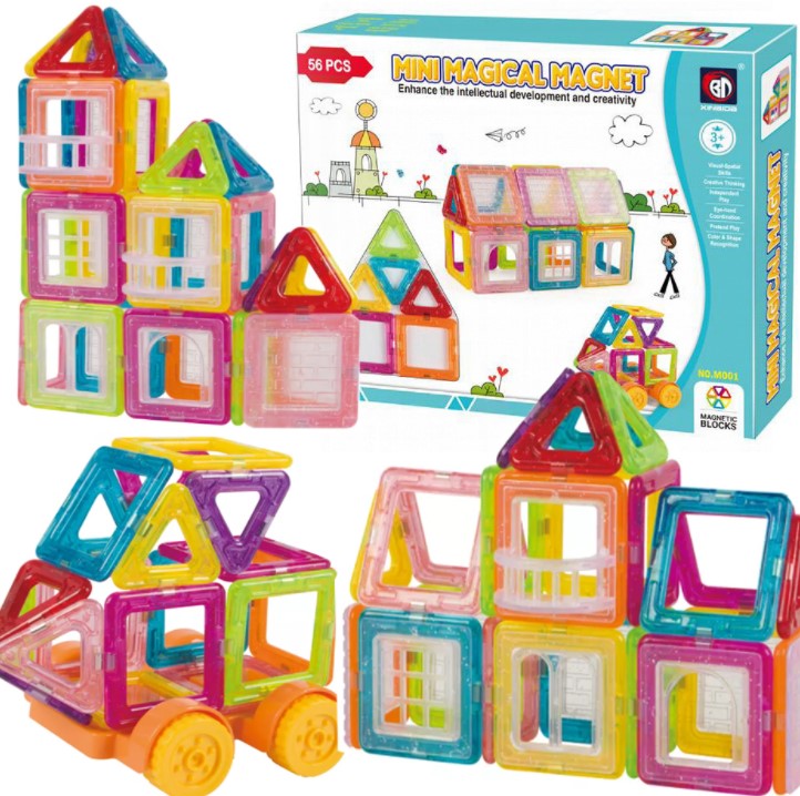 Set de constructie magnetica, educativ si creativ, magnetic construction blocks cu 56 piese