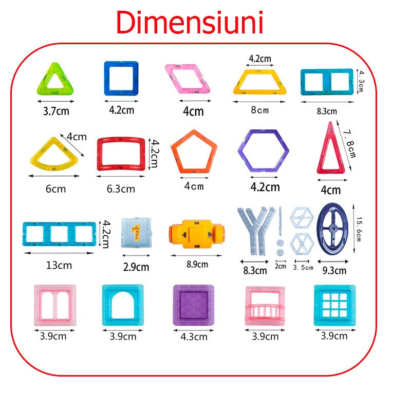 Set de constructie magnetica, educativ si creativ, magnetic construction blocks cu 56 piese