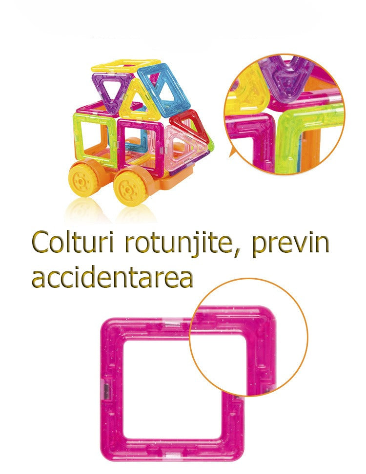 Set de constructie magnetica, educativ si creativ, magnetic construction blocks cu 56 piese