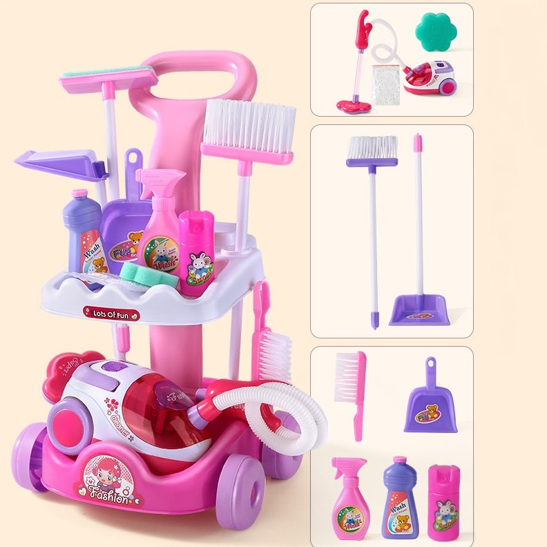 Set curatenie copii, educativ si interactiv, 12 piese, aspirator inclus, matura, faras, 51cmx29cmx27.5cm