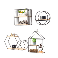 Set de etajere decorative, cu suport lemn, din metal, negru