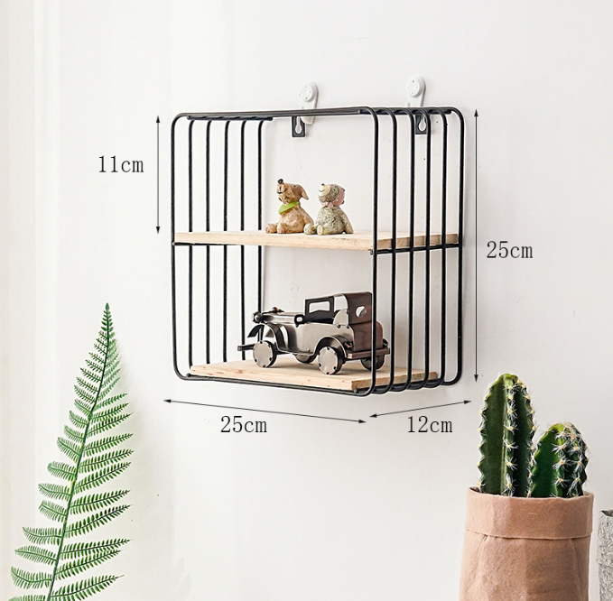 Set de etajere decorative, cu suport lemn, din metal, negru