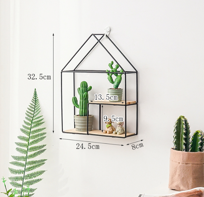 Set de etajere decorative, cu suport lemn, din metal, negru