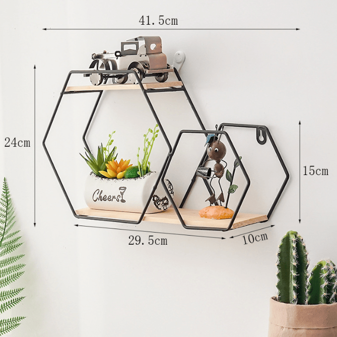 Set de etajere decorative, cu suport lemn, din metal, negru - BUZ.RO