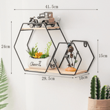 Set de etajere decorative, cu suport lemn, din metal, negru - BUZ.RO
