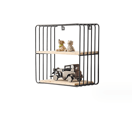 Set de etajere decorative, cu suport lemn, din metal, negru - BUZ.RO