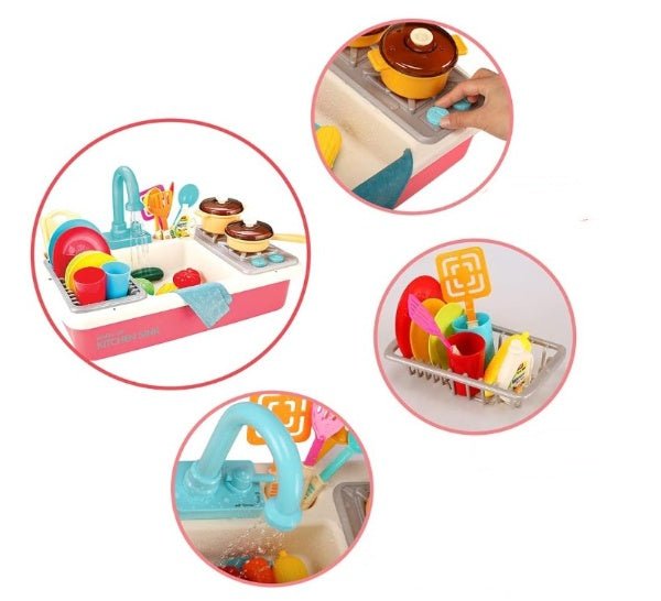 Set de joaca, chiuveta bucatarie, cu robinet, vase, ustensile, pentru copii - BUZ.RO