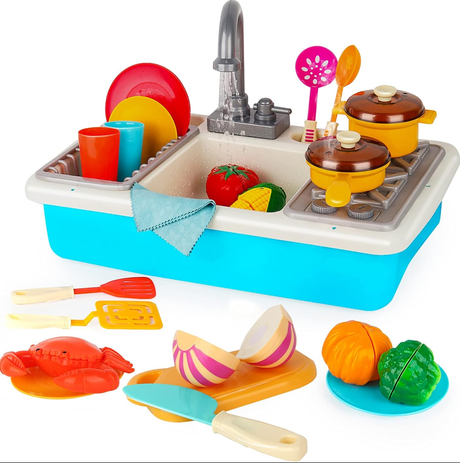 Set de joaca, chiuveta bucatarie, cu robinet, vase, ustensile, pentru copii - BUZ.RO