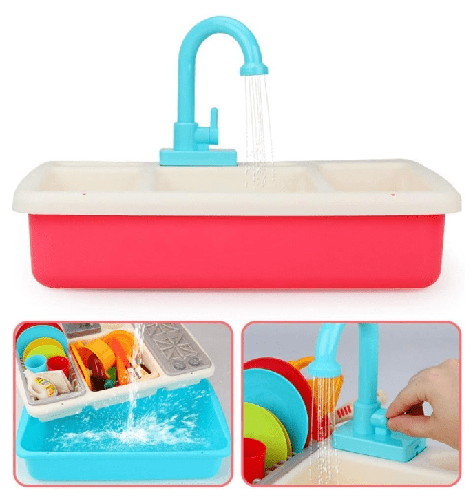 Set de joaca, chiuveta bucatarie, cu robinet, vase, ustensile, pentru copii - BUZ.RO