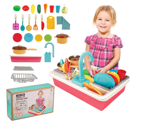 Set de joaca, chiuveta bucatarie, cu robinet, vase, ustensile, pentru copii