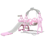 Set de joaca cu leagan detasabil ,tobogan si cos de baschet cu minge interior/exterior, roz roz