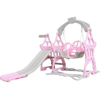 Set de joaca cu leagan detasabil ,tobogan si cos de baschet cu minge interior/exterior, roz roz